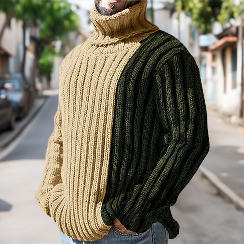 Herren Strickpullover mit modernem Stehkragen und farblich abgesetztem Design Echoarchiv