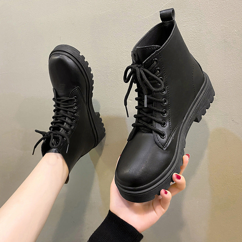 Damen Schnür-Biker-Ankleboots mit Plateau-Profilebene Echoarchiv