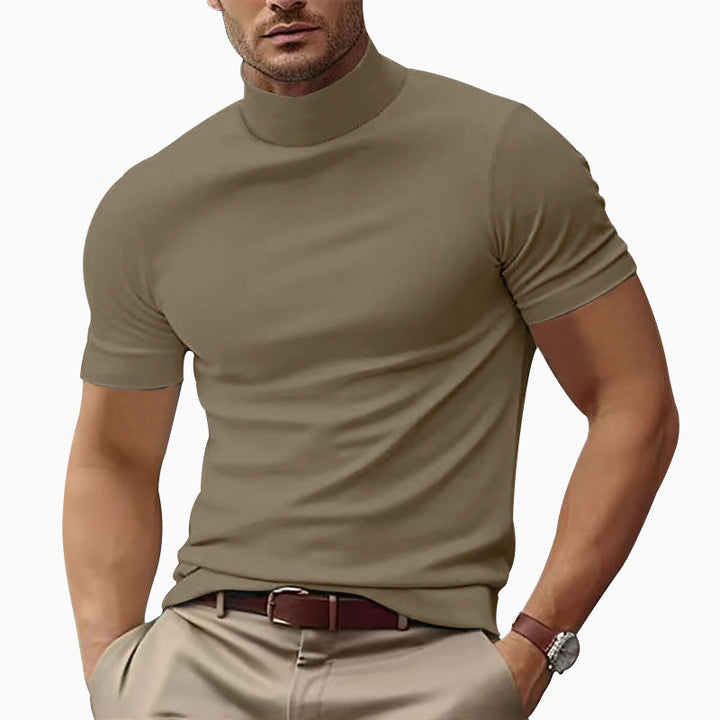 Herren Kurzarm-T-Shirt mit stehendem Kragen und figurbetontem Schnitt Echoarchiv