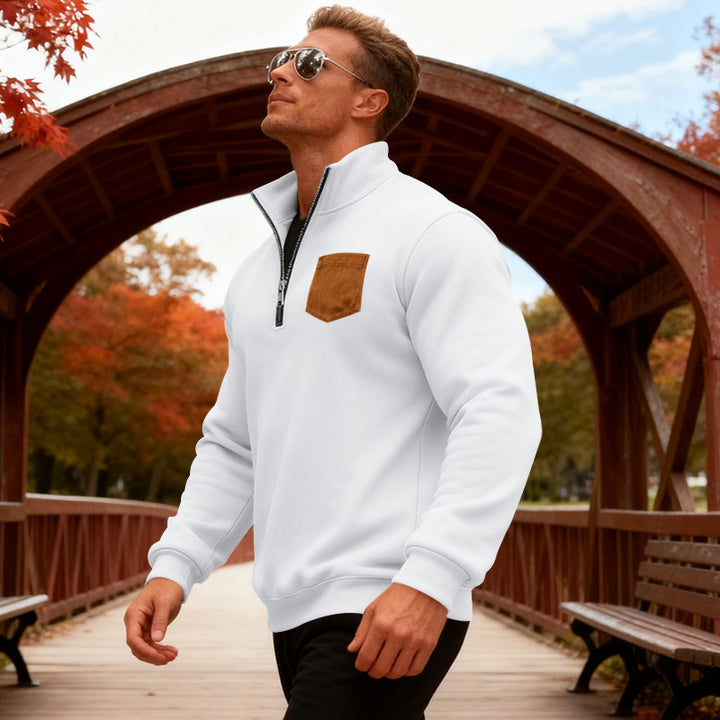 Herren Fleecepullover mit halbem Reißverschluss und praktischer Brusttasche Echoarchiv