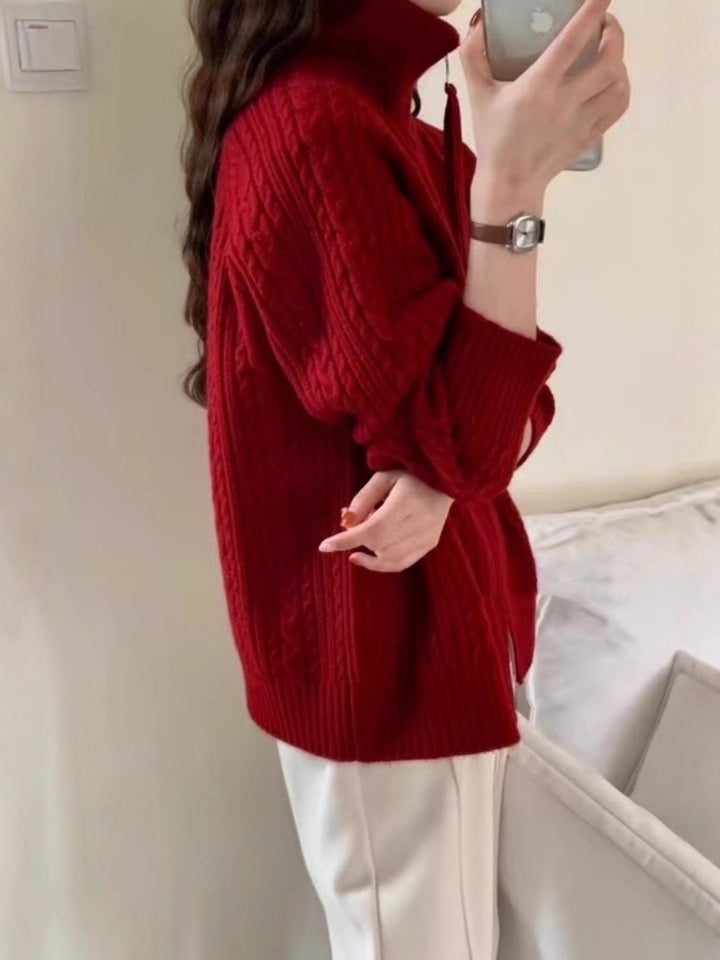 Damen Kastiger Zopfstrick‑Cardigan mit Zweiwege‑Reißverschluss, Stehkragen und breitem Rippsaum Echoarchiv