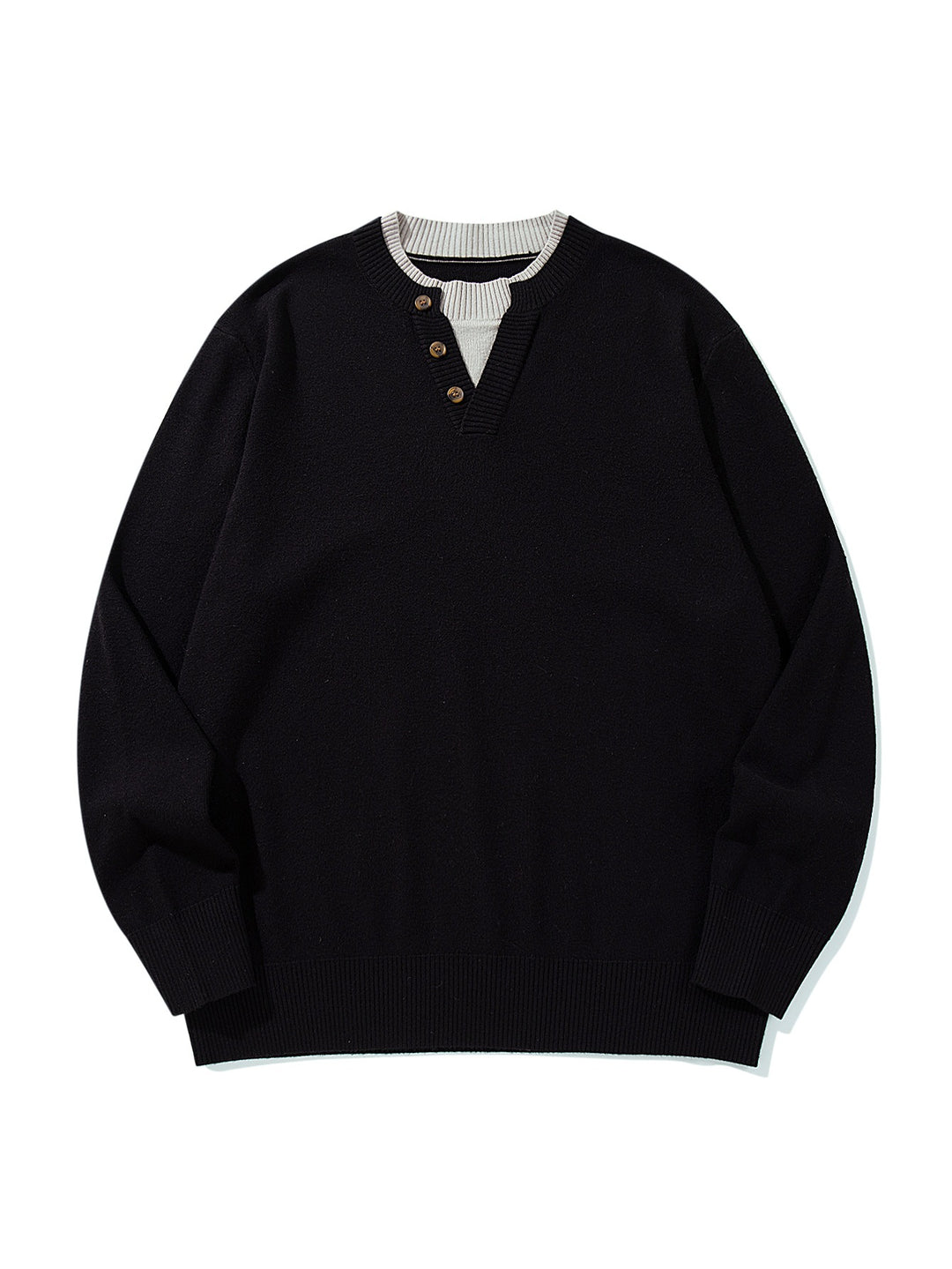 Unisex Gerippter Baumwollmix-Pullover mit Henley-Knopfleiste und Relaxed-Schnitt Echoarchiv