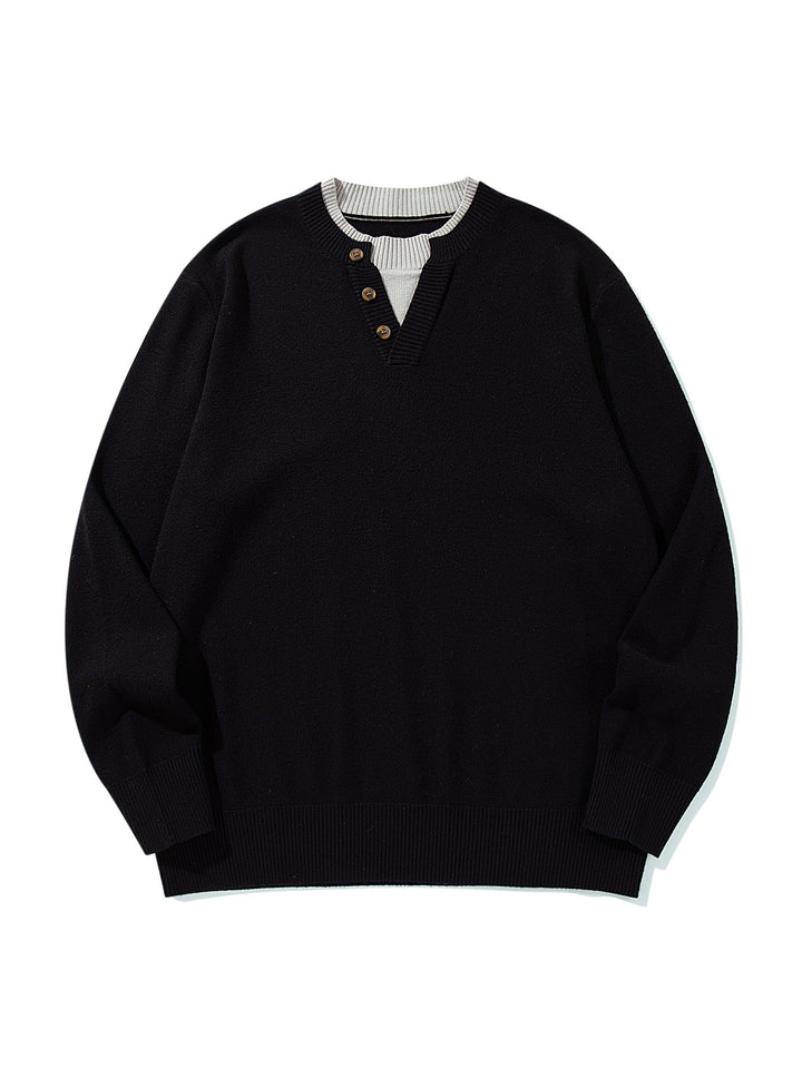 Unisex Gerippter Baumwollmix-Pullover mit Henley-Knopfleiste und Relaxed-Schnitt Echoarchiv