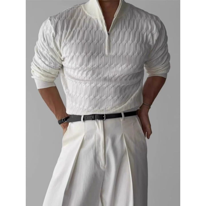 Herren Grobstrickpullover mit Stehkragen und Reißverschluss Echo Archiv