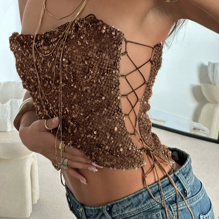 Damen Glitzerndes Minikleid mit Leopardenmuster und Spaghettiträgern Echo Archiv