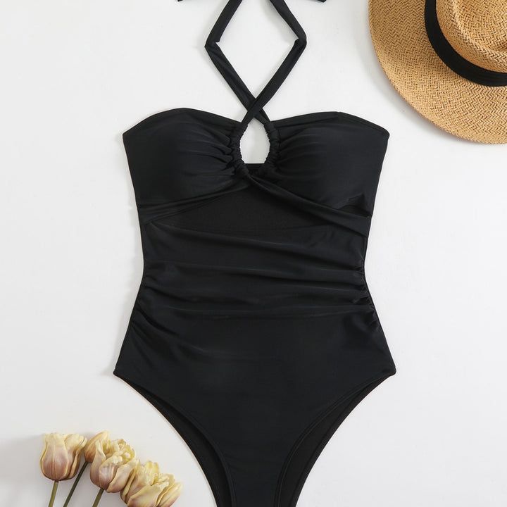 Damen Einteiliger Badeanzug mit eleganten Rüschendetails und innovativem Halterneck Echo Archiv