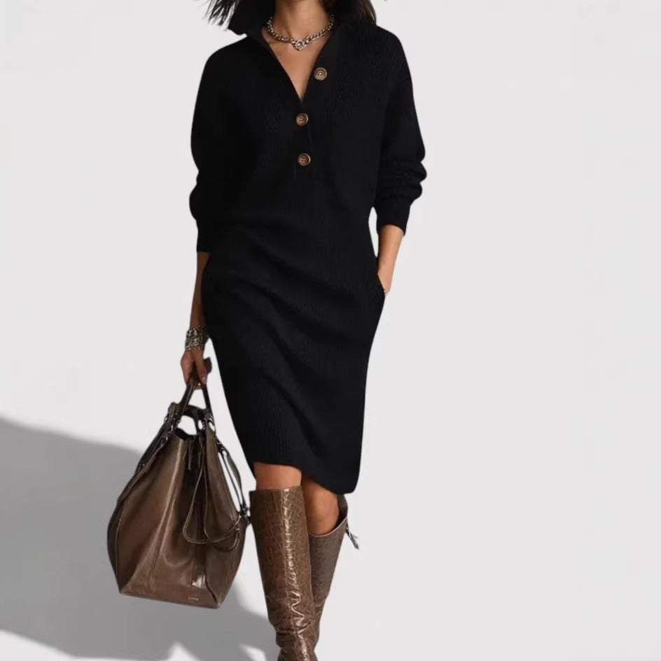 Damen Bequemes Strickkleid mit Knopfdetails – Lunéa
