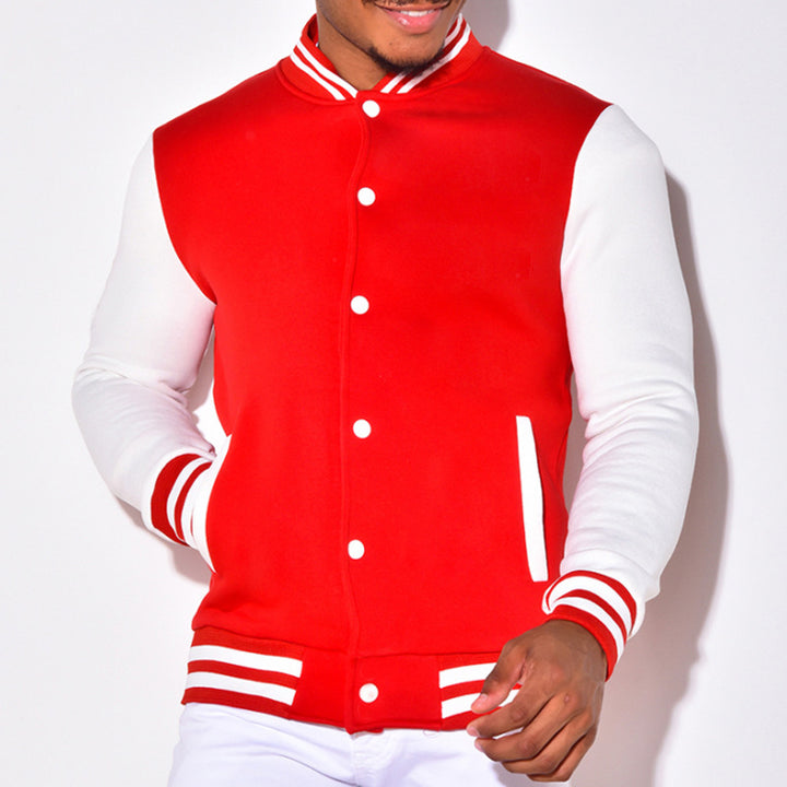 Herren sportliche Collegejacke mit kontrastierenden Ärmeln und Druckknöpfen Echoarchiv