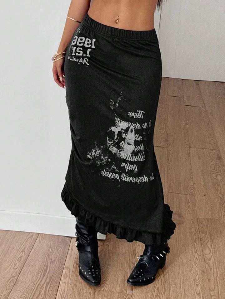 Damen Rock mit fransigem Saum und auffälligem Grafikdruck Echo Archiv