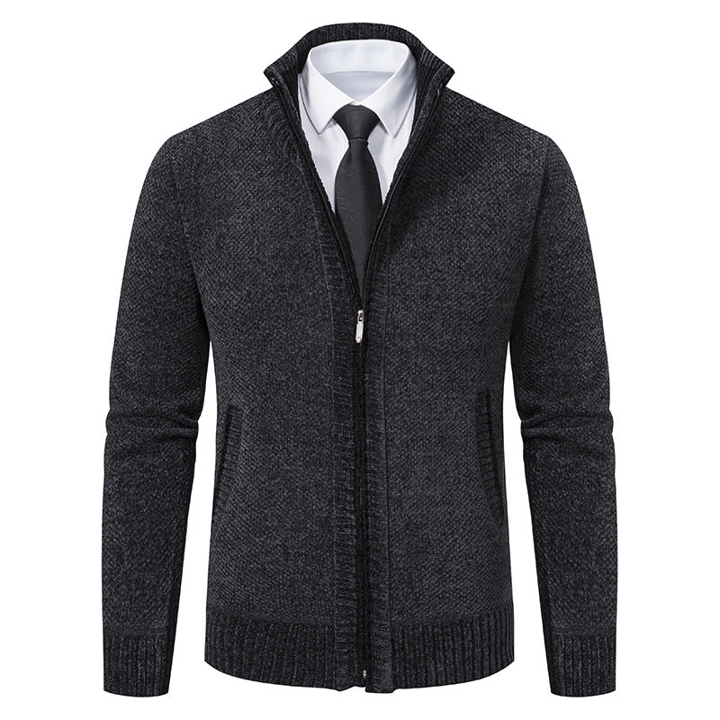Herren elegante Strickjacke mit modernem Reißverschluss und hohem Kragen Echoarchiv