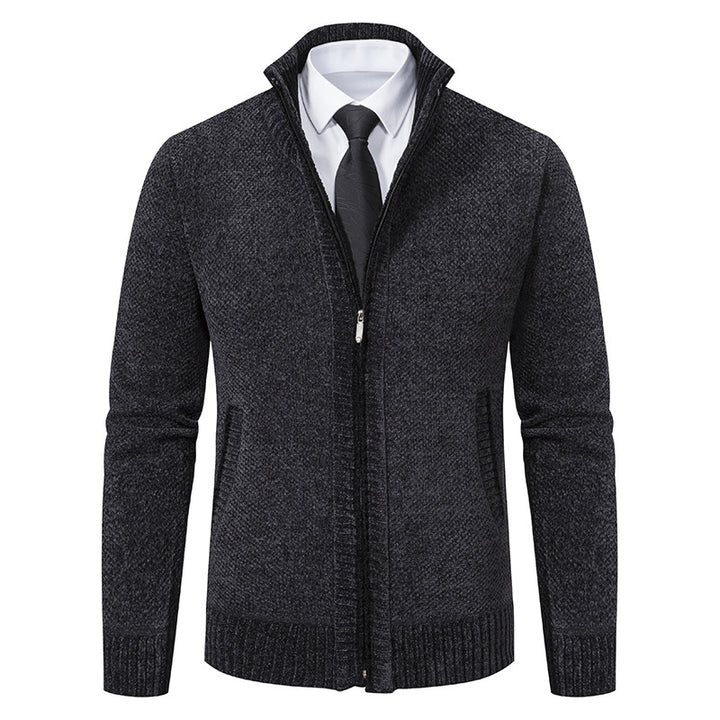 Herren elegante Strickjacke mit modernem Reißverschluss und hohem Kragen Echoarchiv