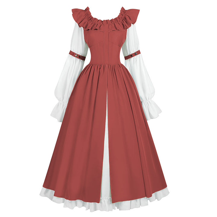 Damen nan romantisches viktorianisches Kleid mit Rüschenkragen, taillierter Korsagenoptik und ausgestelltem Tellerrock Echo Archiv