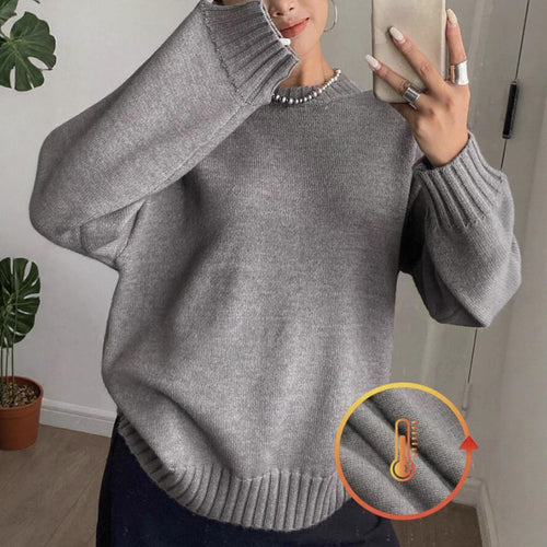 Damen Kaschmir-Optik Oversize-Pullover mit Rundhalsausschnitt und verlängerten Rippbündchen – Mavelle