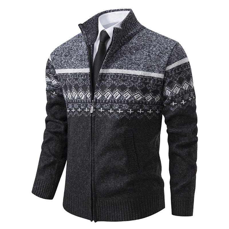 Herren Strickjacke mit Stehkragen und Norweger-Muster Echoarchiv