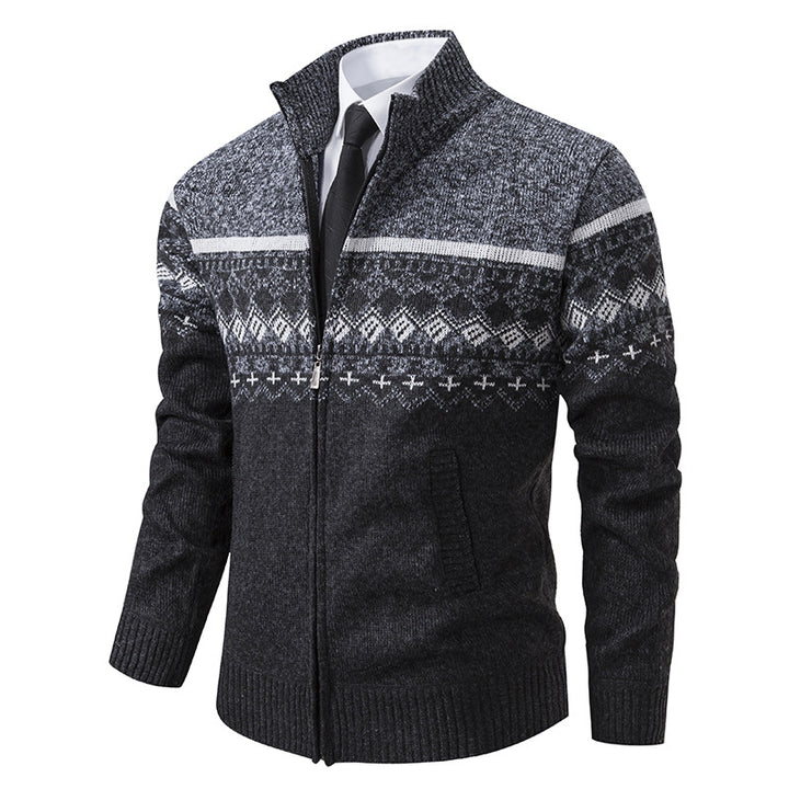 Herren Strickjacke mit Stehkragen und Norweger-Muster Echoarchiv