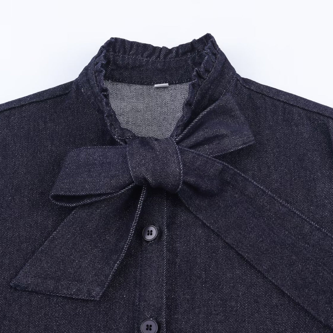 Damen Schimmernde Bluse mit Schleifenkragen und Knopfleiste Echo Archiv