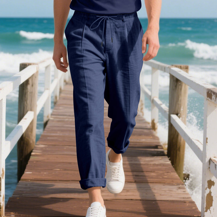 Herren nan strandtaugliche Leinenmisch-Loungehose mit elastischem Tunnelzug, dezenter Bundfalte und umgeschlagenem Knöchelabschluss Echo Archiv