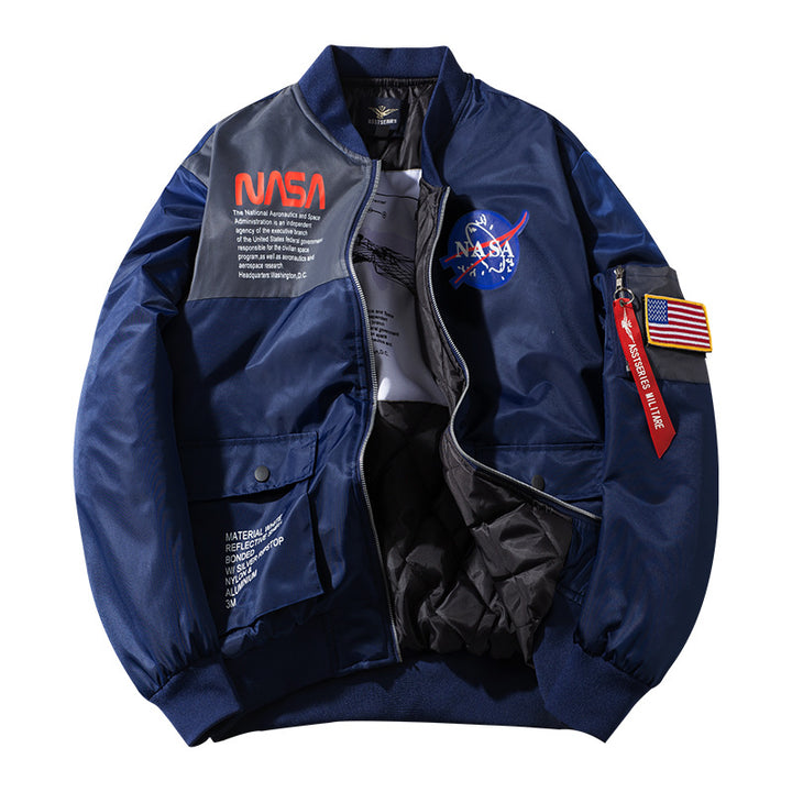 Herren Modische Bomberjacke mit authentischen NASA-Patches