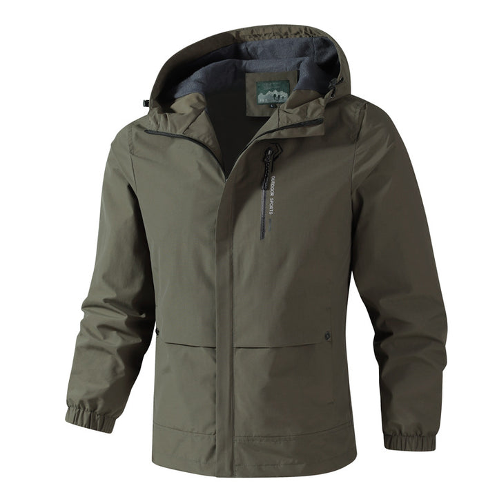 Herren Wasserdichte Softshell-Regenjacke mit Kapuze, Brust-Reißverschluss und Fleece-Innenkragen Echoarchiv