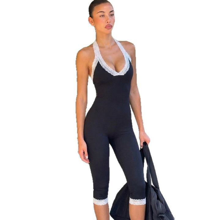 Damen Eleganter Jumpsuit mit Spitzendetails und taillierter Silhouette Echo Archiv