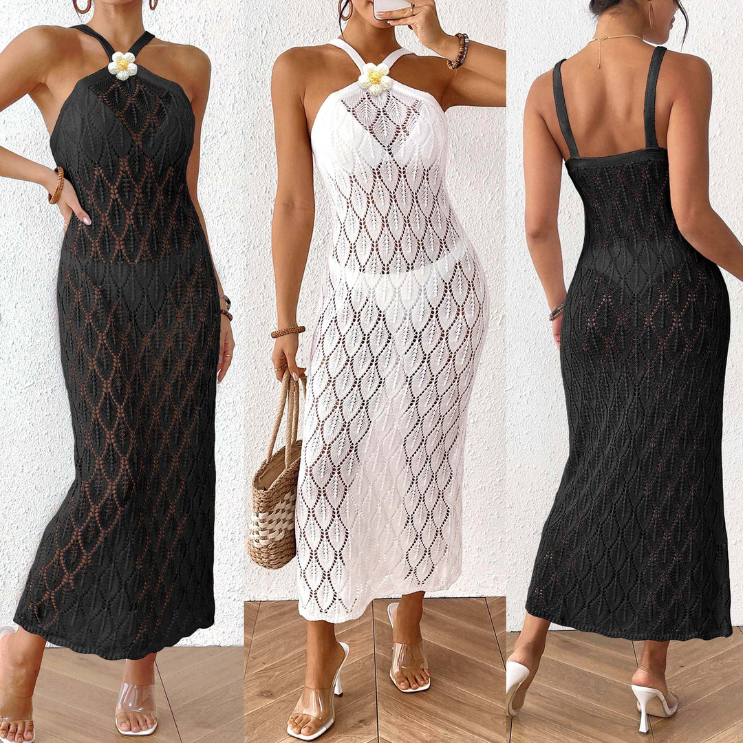 Damen Häkel-Maxikleid mit einem eleganten Blumendetail Echo Archiv