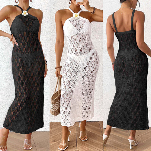 Damen Häkel-Maxikleid mit einem eleganten Blumendetail Echo Archiv