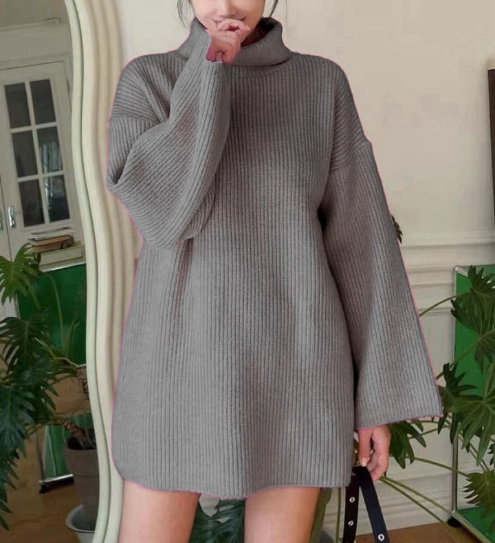 Damen Oversized geripptes Rollkragen‑Strickkleid mit Glockenärmeln – Mavelle