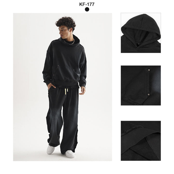 Unisex Oversized Kapuzenpullover mit ausgefranstem Saum, Kängurutasche und verwaschenem Bleicheffekt Echo Archiv