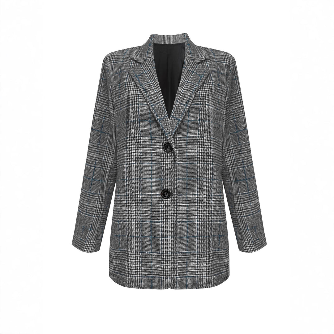 Damen Lockerer Glencheck-Blazer mit Reverskragen, Pattentaschen und Ein-Knopf-Verschluss – Valéne