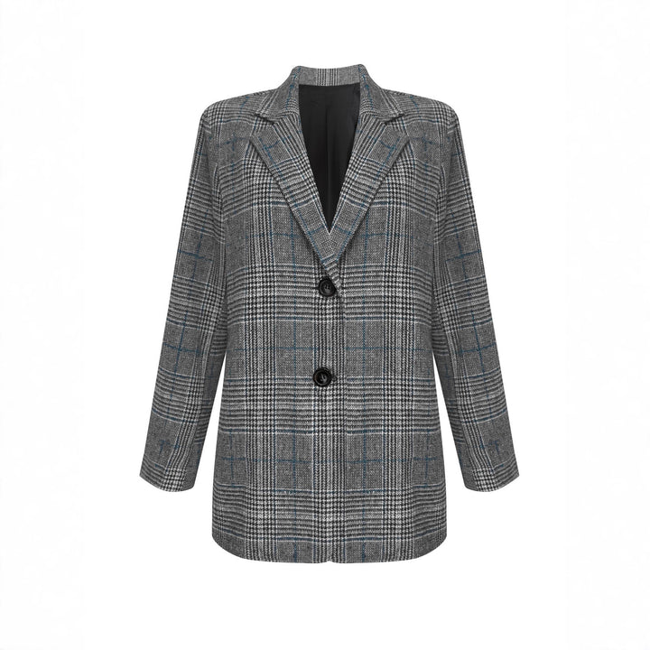 Damen Lockerer Glencheck-Blazer mit Reverskragen, Pattentaschen und Ein-Knopf-Verschluss – Valéne