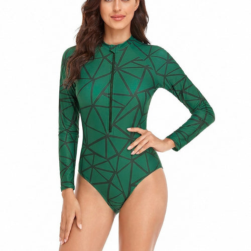 Damen Sportlicher Rashguard-Badeanzug mit Reißverschluss Echo Archiv