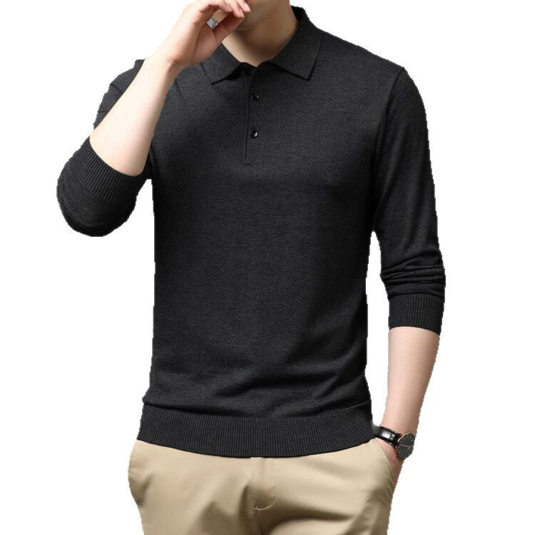 Herren eleganter Strickpullover mit Polokragen und Knopfleiste Echoarchiv