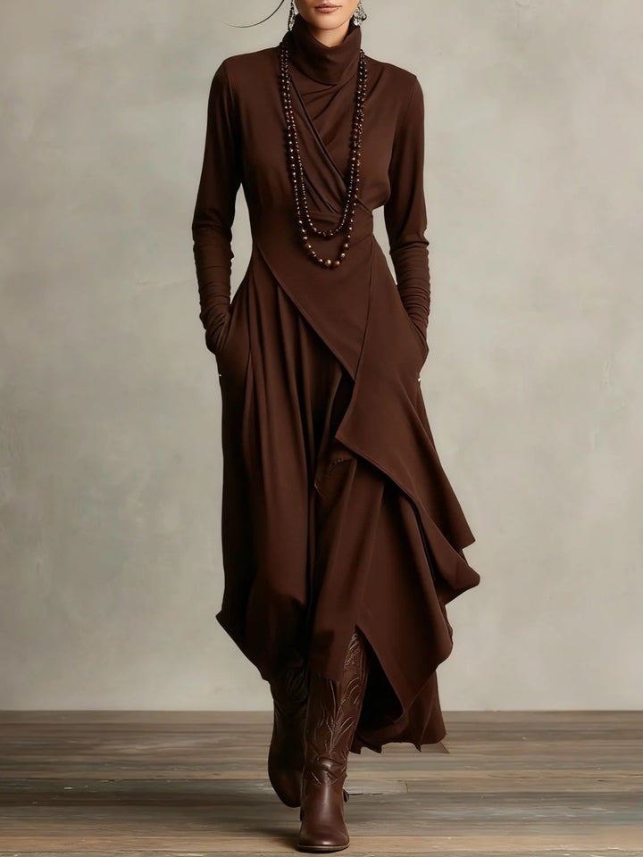 Damen Elegantes Maxikleid mit drapiertem Oberteil und asymmetrischem Schnitt Echo Archiv