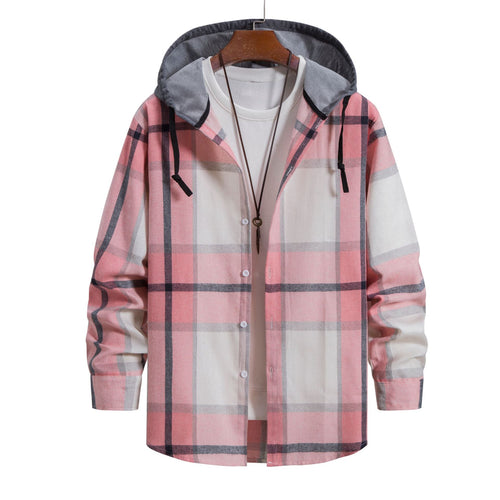 Herren Langarm-Hemdjacke mit Kapuze und modernem Karomuster Echoarchiv