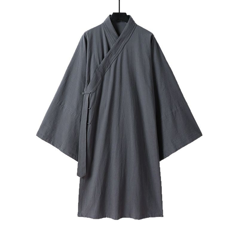 Unisex Asiatisch inspirierte Oversize-Kimono-Jacke mit Trompetenärmeln und kleinem Knebelverschluss Echoarchiv