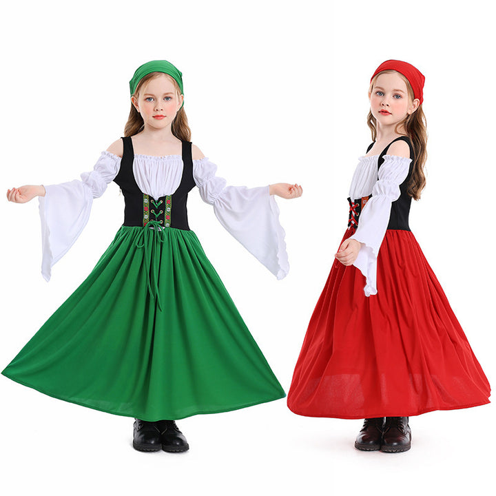 Damen nan mittelalterliches Mädchenkostüm mit Schnürmieder und Kopftuch Echo Archiv