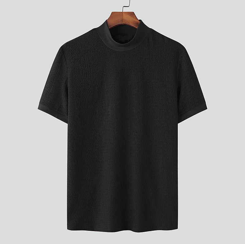 Herren nan kurzärmliges Stehkragen-Feinstrickshirt mit feiner Rippstruktur Echo Archiv