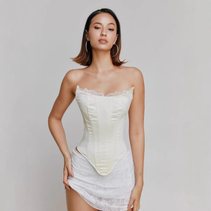 Damen Korsett top aus Satin mit Spitzenrand Echo Archiv