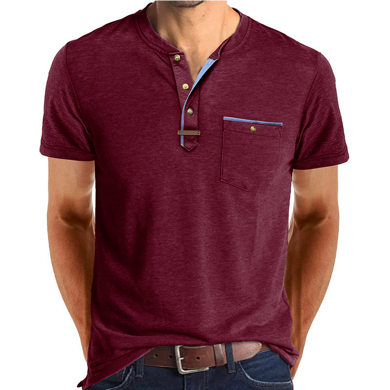 Herren Kurzarm-Henley-Shirt mit modischen Knopfdetails und Brusttasche Echoarchiv