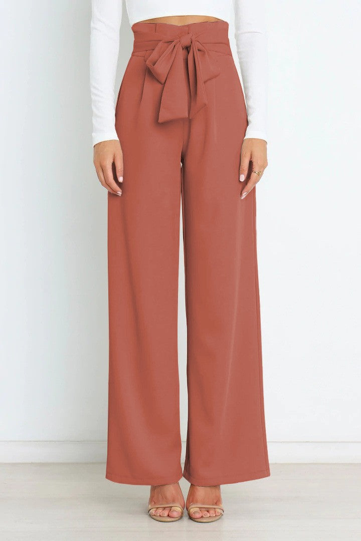Damen Weite High-Waist Paperbag-Hose mit Bundfalten und Bindegürtel – Avélisse