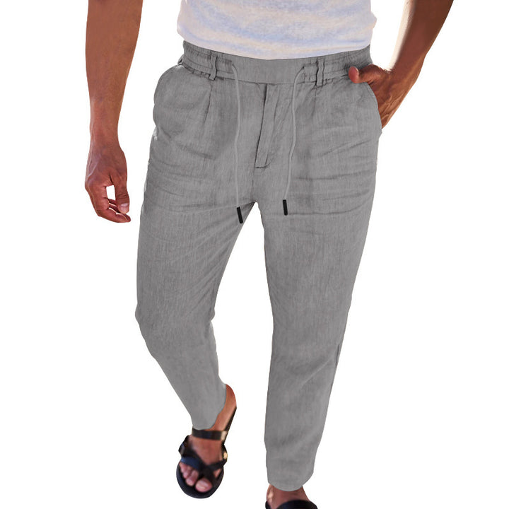 Herren lässige Leinenhose mit elastischem Bund und praktischen Seitentaschen Echoarchiv