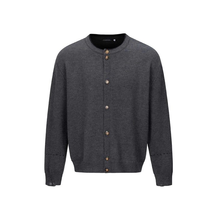 Unisex Schlichte Strickjacke mit Rundhals, Holzknopfleiste und geripptem Saum Echoarchiv