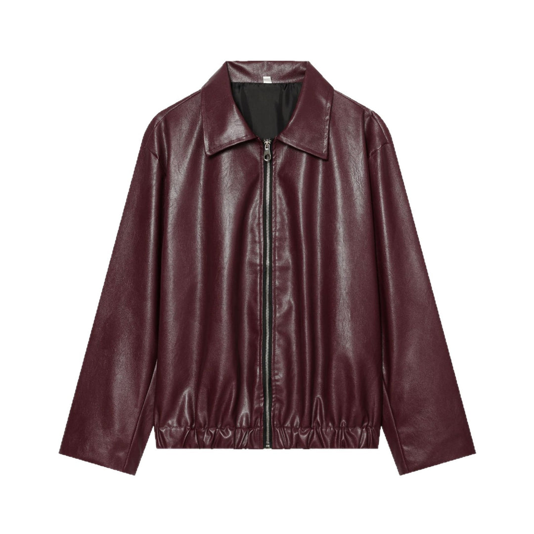 Damen Cropped Kunstleder-Bomberjacke mit Hemdkragen und elastischem Saum Echoarchiv