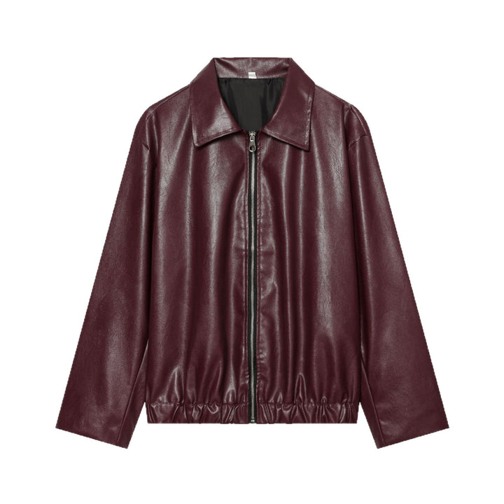 Damen Cropped Kunstleder-Bomberjacke mit Hemdkragen und elastischem Saum Echoarchiv