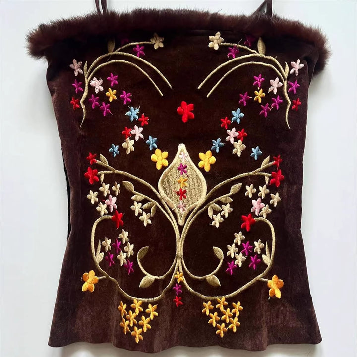 Damen Samt-Blusentop mit floralen Stickereien Echo Archiv
