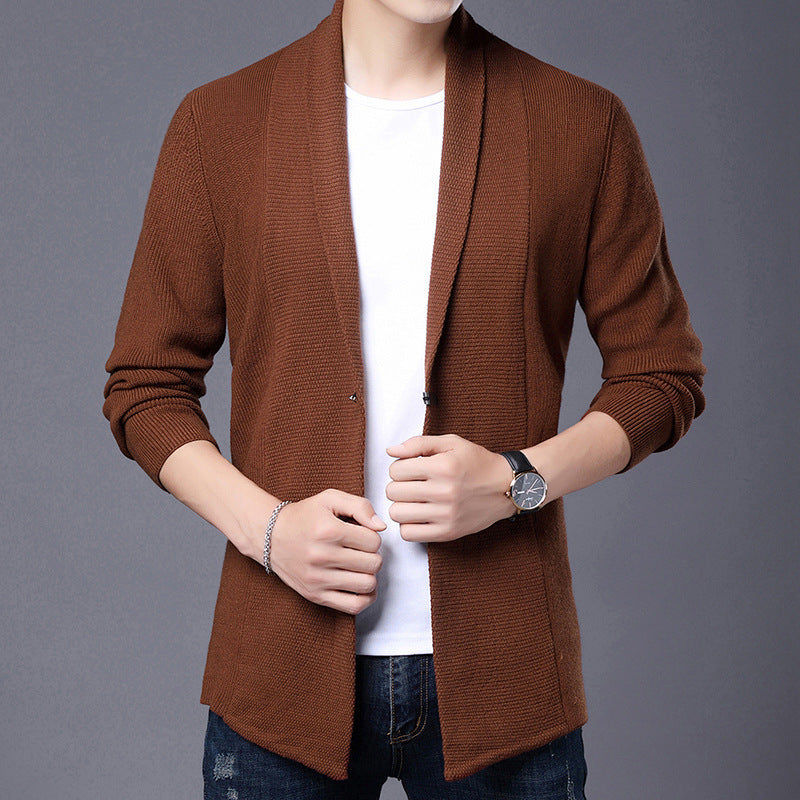 Herren Langarm Strickjacke mit modernem Schalkragen und asymmetrischem Saum Echoarchiv