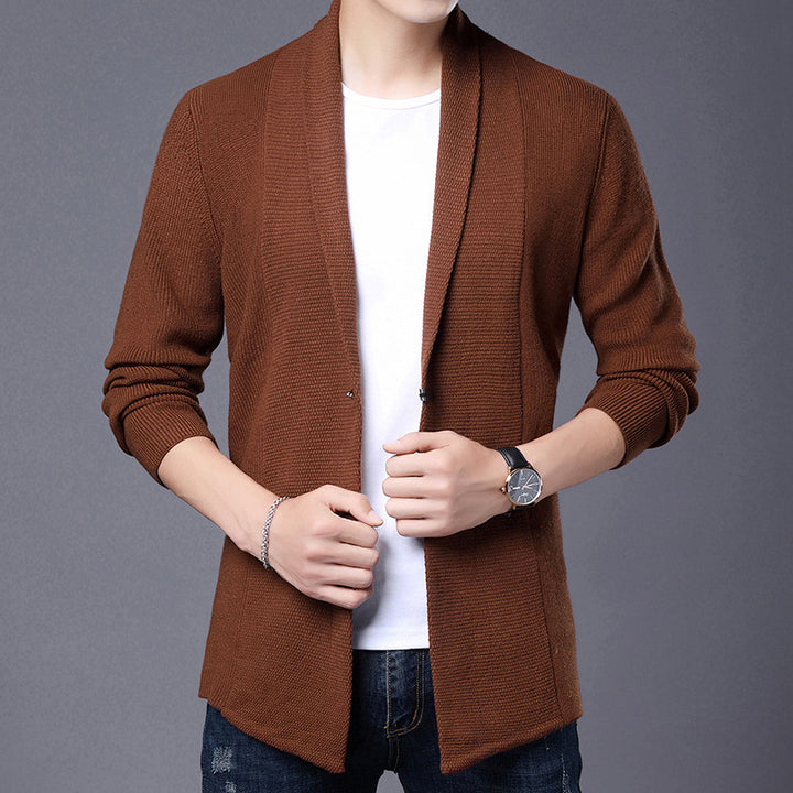 Herren Langarm Strickjacke mit modernem Schalkragen und asymmetrischem Saum Echoarchiv