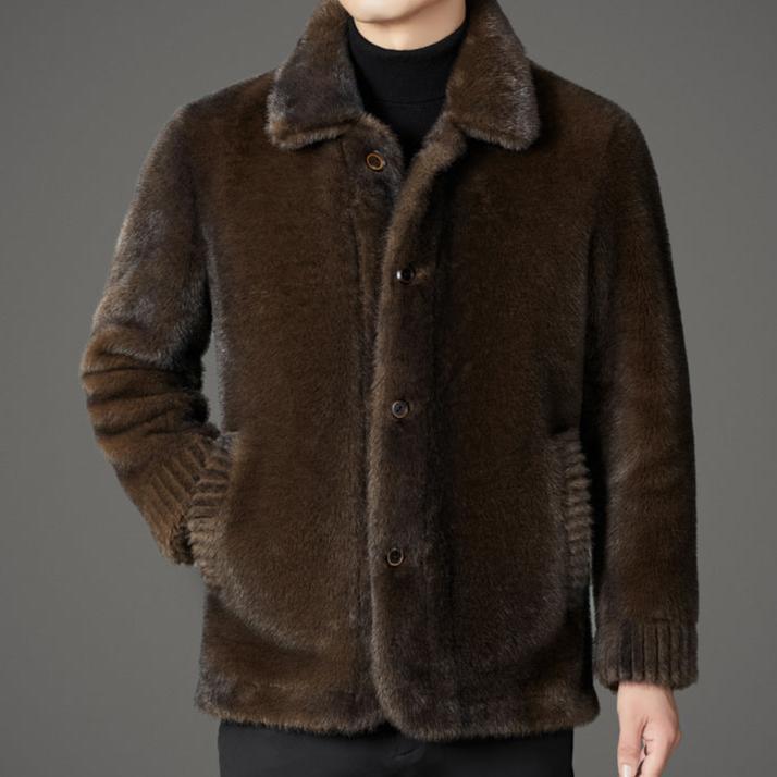 Herren elegante Plüschjacke mit Knopfverschluss Echoarchiv