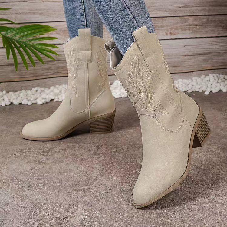 Damen Western-Boots im Vintage-Stil mit Stickerei, Schlupfprofil und leichtem Blockabsatz Echo Archiv