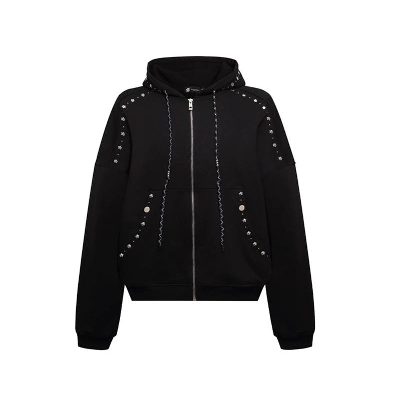 Damen Kapuzen-Zipjacke mit Nietenbesatz und Oversize-Schnitt Echoarchiv